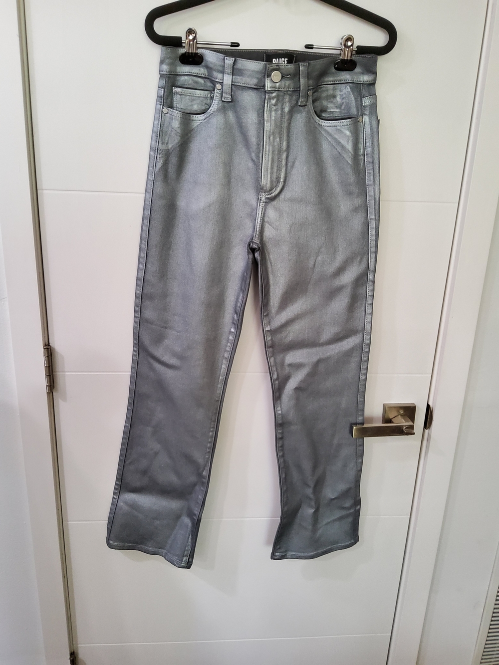 PAIGE Claudine Coated Silver High-Rise Crop Jeans Size 27